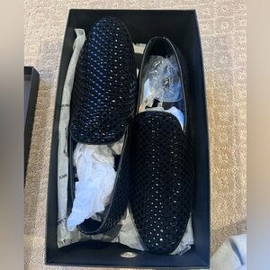 KARL LAGERFELD PARIS VELVET LEATHER BASKET WEAVE LOAFER BLACK 12 EU 45 NEW